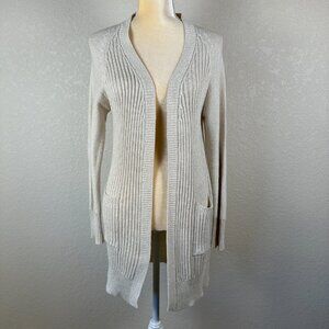 Alya Sweater Women's Small Ivory Open Front Cardigan Long Sleeve Business Casual